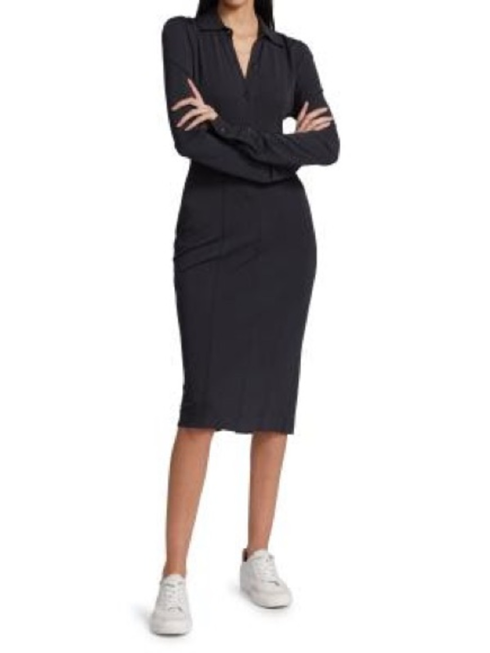 rag & bone Sabeen Sheath Shirt Dress Black Long-Sleeve Midi Length Size M